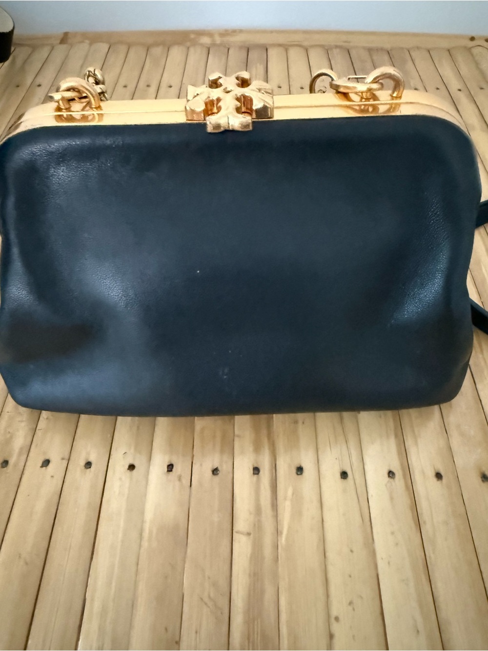 Tory Burch Black Leather Crossbody Bag with Gold Chain